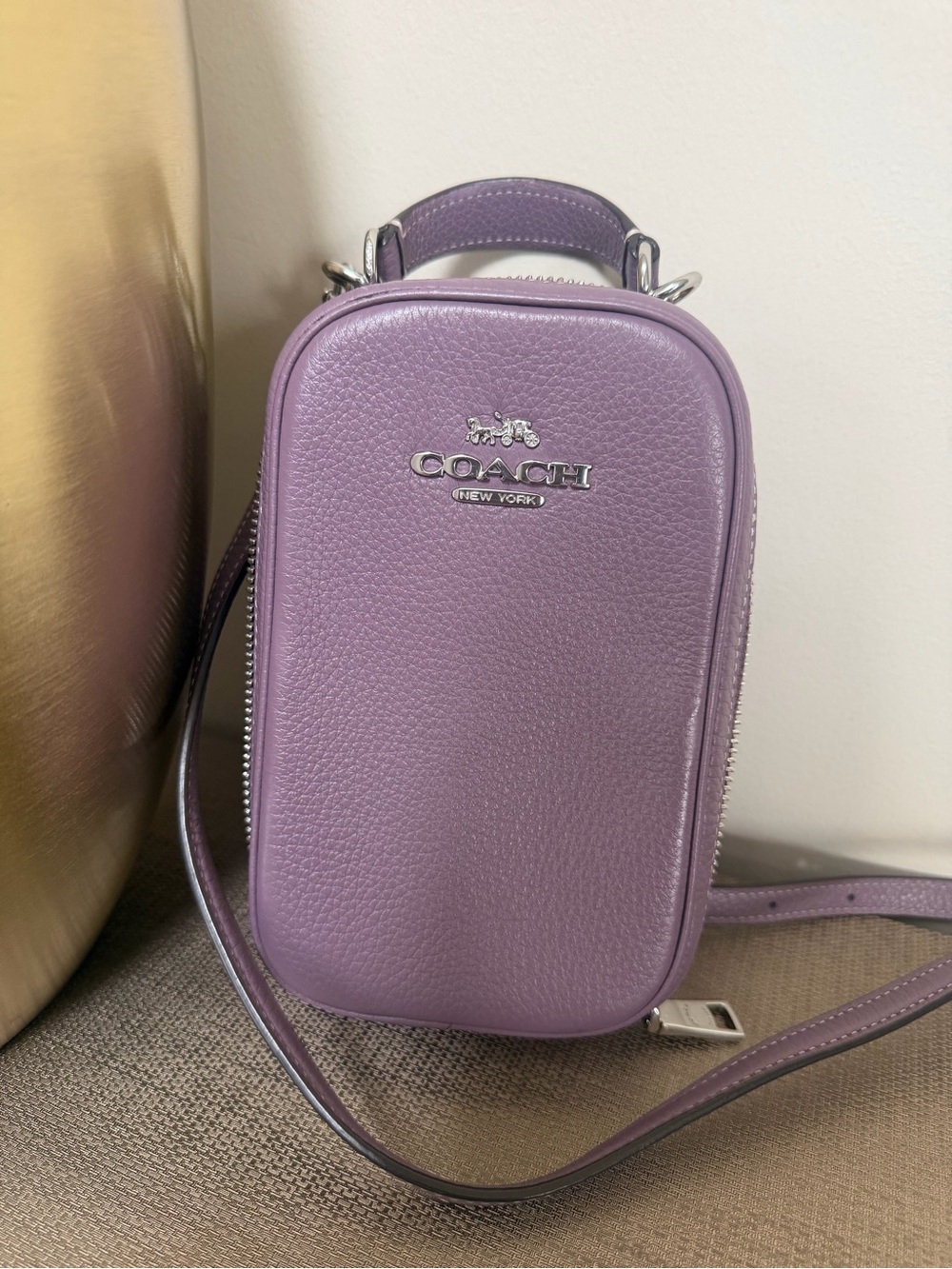 Coach Lavender Pebbled Leather Crossbody Phone Bag